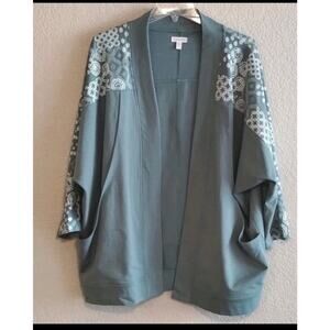 Garnet Hill NEW Green 3/4 Dolman Sleeve French Terry Kimono Relaxed Cardigan S